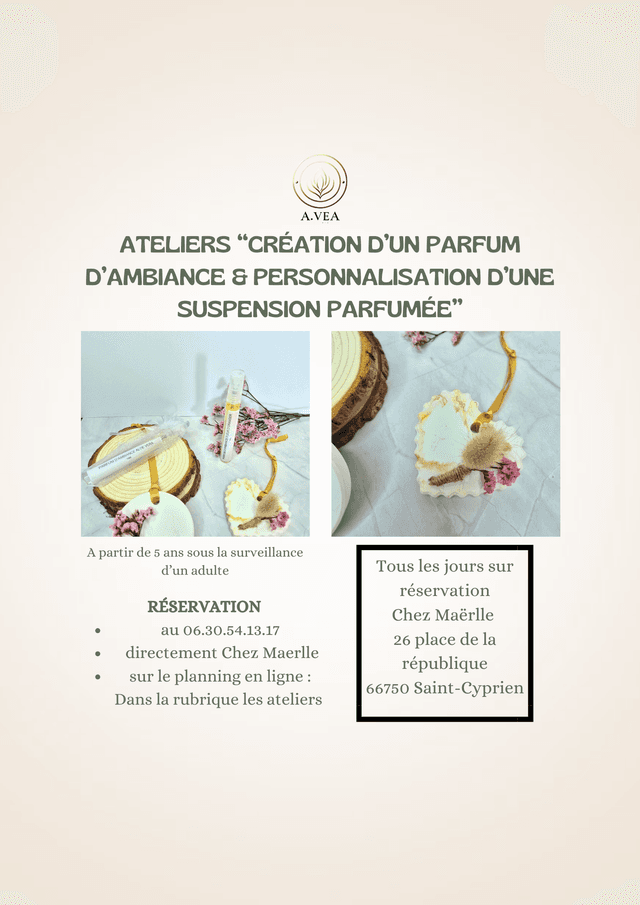 Les ateliers &quot;Création d’un parfum d’ambiance &amp; personnalisation d’une suspension parfumées&quot;